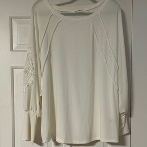 Long Sleeve White Top with Lace Accent